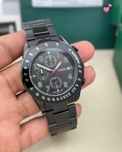 FOSSIL STAINLESS STEEL ANALOG BLACK DIAL BLACK BAND